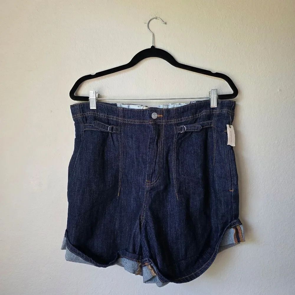 NWT Anthropologie Pilcro Cinch-Waist Roll-hem Dark Wash Shorts Size 30 - Picture 5 of 11